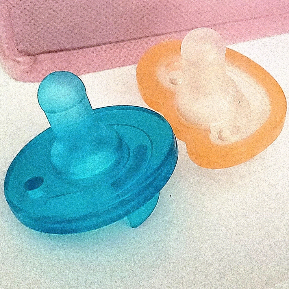 Blue and Orange Baby Pacifier Duo